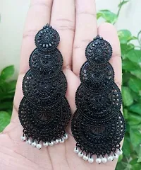 Feminine Chunky Four Layer Long Black Drop Earrings For Girl and Women-thumb1