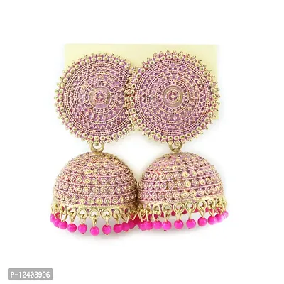 Pink and golden jhumka earrings traditional/ jhumka earring for girls/ Beautifully Enamelled Traditional Jhumki Earring For Women-thumb0