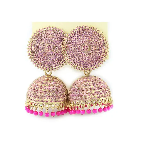 Pink and golden jhumka earrings traditional/ jhumka earring for girls/ Beautifully Enamelled Traditional Jhumki Earring For Women