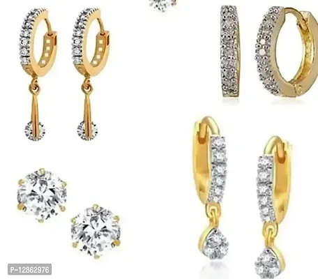 Womens White American Diamond Gold Plated Drop Earrings Jewellery-thumb0