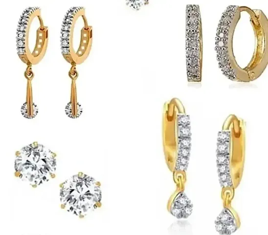 Womens White American Diamond Gold Plated Drop Earrings Jewellery