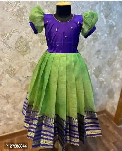 Beautiful Jaquard Ethnic Gown For Girl-thumb0