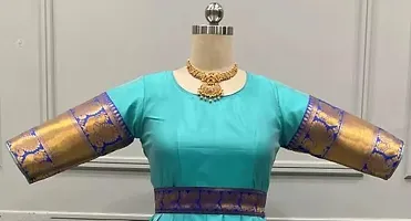 Women's Self Design Solid Art Silk Cotton Silk Full Stitched Flared Anarkali Gown-thumb1