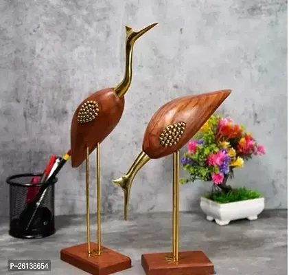 Designer Handicraft Wooden and Brass Swan Pair Showpieces