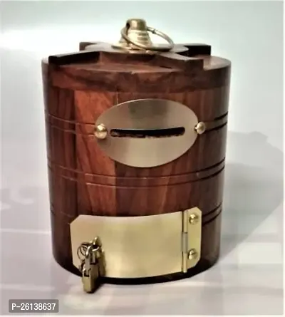 Designer Wooden Tank Shaped Piggy Money Bank with Lock