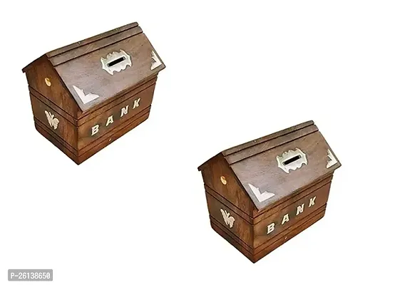 Designer Hut Shape Coin Box Attractive Wooden Money Box- Pack Of 2-thumb0