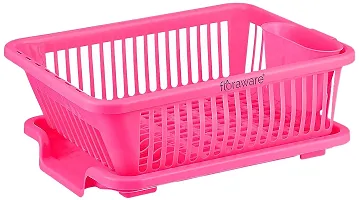 Pink 3 in 1 Large Durable Plastic Kitchen Sink Dish Rack Drainer-thumb1