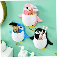 tvAt 2 Pcs Penguin Storage Box Wall Mounted Storage Holder Penguin Shape Storage Box Toothpaste Holder Makeup Brush Holder Cartoon Shelf Pencil Holder Charger Office Wall Hanging Plastic-thumb4