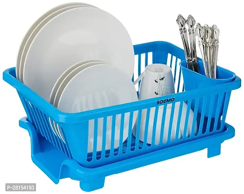 Blue 3 in 1 Large Durable Plastic Kitchen Sink Dish Rack Drainer-thumb0