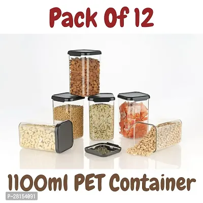 tvAt 12 Pcs Air Tight Cereal Dispenser Storage Box Jar Food Rice Pasta Pulses Square Containers with Lid, Idle for Kitchen