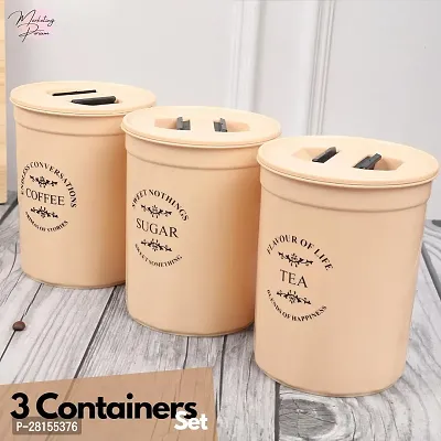 tvAt Tea-Sugar-Coffee Container - 3 Pcs Plastic Damru Shaped Tea, Coffee, Sugar Canisters Jar, New Airtight Food Seal Containers for Salt, Dry Fruit, Grocery-thumb0
