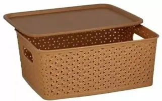 tvAt Plastic 3 Pieces Extra Small Size Multipurpose Solitaire Storage Basket with Lid (Multicolour)-thumb3