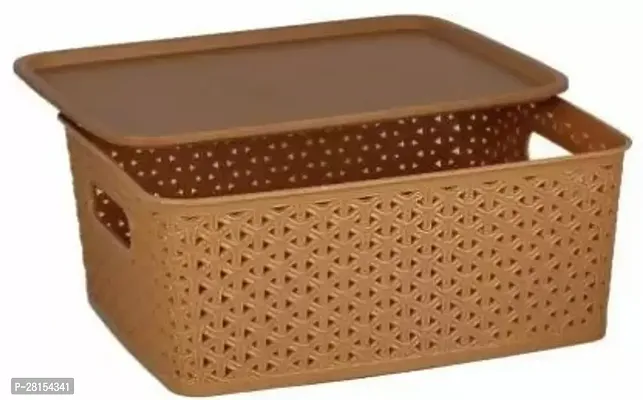 tvAt Plastic 3 Pieces Extra Small Size Multipurpose Solitaire Storage Basket with Lid (Multicolour)-thumb4