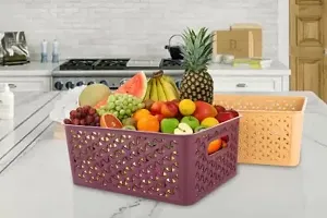 tvAt Plastic 3 Pieces Extra Small Size Multipurpose Solitaire Storage Basket with Lid (Multicolour)-thumb4