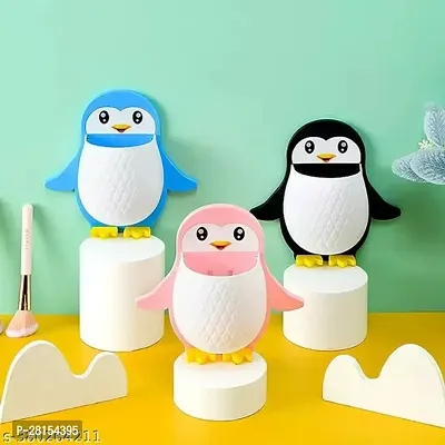 tvAt 2 Pcs Penguin Storage Box Wall Mounted Storage Holder Penguin Shape Storage Box Toothpaste Holder Makeup Brush Holder Cartoon Shelf Pencil Holder Charger Office Wall Hanging Plastic-thumb2