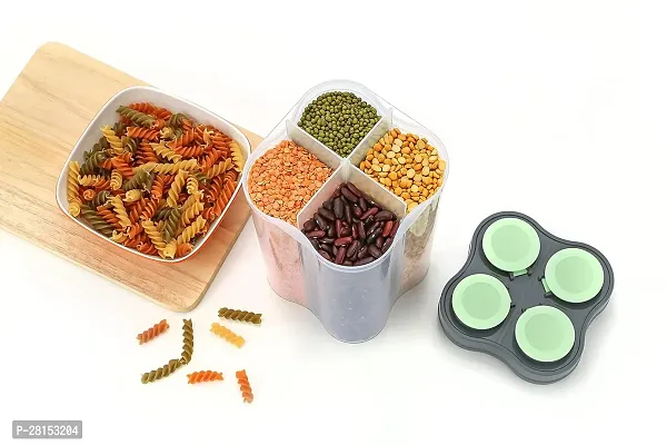 1 Pcs Food Storage 4 Section Container Jar Airtight Plastic Storage Container(Green color)-thumb3