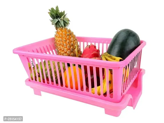 Pink 3 in 1 Large Durable Plastic Kitchen Sink Dish Rack Drainer-thumb0