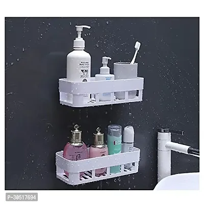 Plastic Self-Adhesive Sticker Wall Shelves With Hook (Set Of 2)