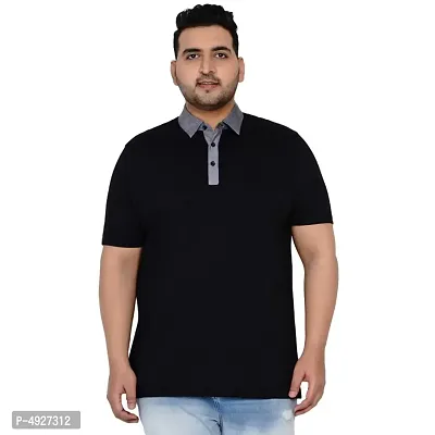 Plus Size Export Premium Quality Regular Fit Solid Black Polo Neck T-Shirt for Men-thumb0