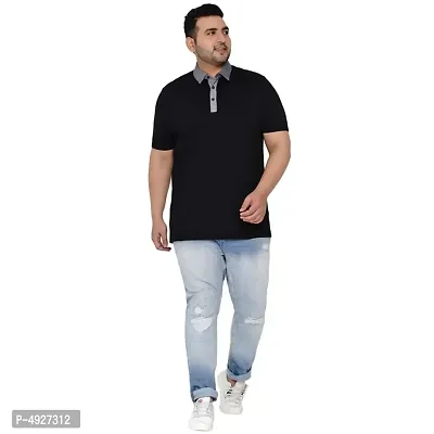 Plus Size Export Premium Quality Regular Fit Solid Black Polo Neck T-Shirt for Men-thumb2