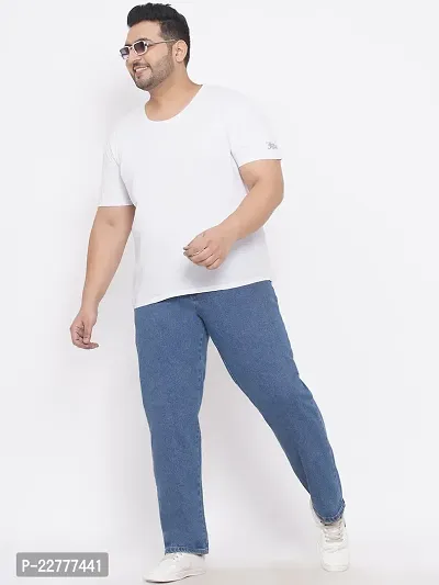 Plus Size Men's  Relaxed Sky Blue Solid Comfort Jeans-thumb3