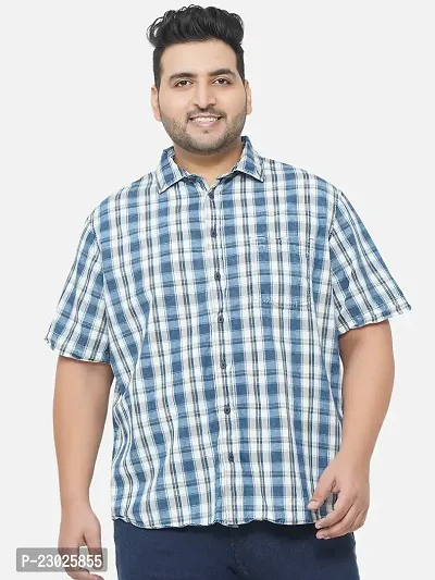 SANTONIO - Plus Size Men's Blue Checks Half Sleeve Casual Shirt-thumb0