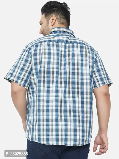 SANTONIO - Plus Size Men's Blue Checks Half Sleeve Casual Shirt-thumb2