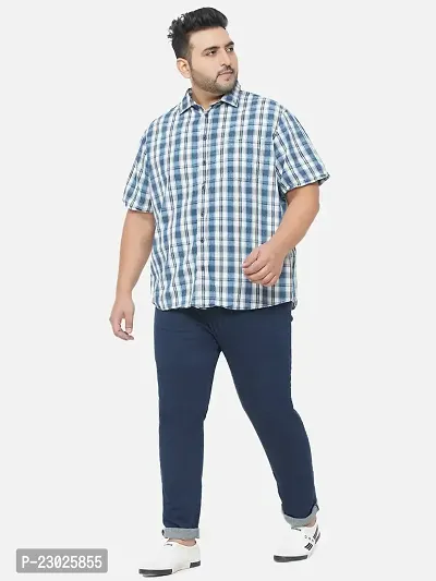 SANTONIO - Plus Size Men's Blue Checks Half Sleeve Casual Shirt-thumb3