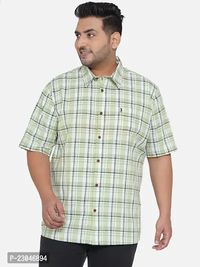 SANTONIO - Plus Size Men's Green  White Half Sleeve Checks Shirt-thumb0