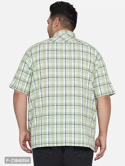 SANTONIO - Plus Size Men's Green  White Half Sleeve Checks Shirt-thumb2