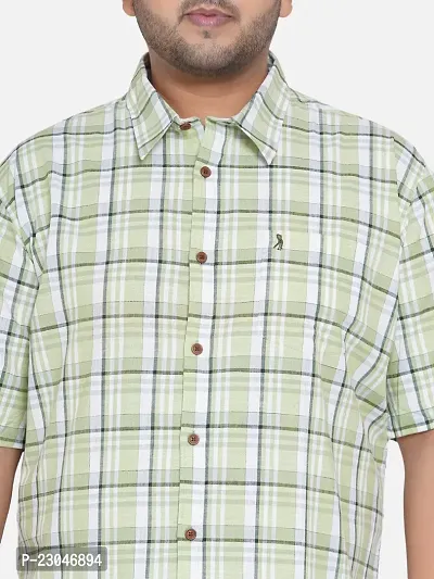 SANTONIO - Plus Size Men's Green  White Half Sleeve Checks Shirt-thumb3