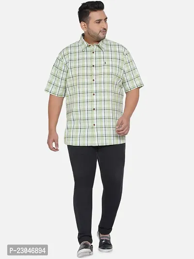 SANTONIO - Plus Size Men's Green  White Half Sleeve Checks Shirt-thumb5