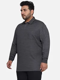 Cotton Plus Size Regular Fit Stripe Full Sleeve Polo Neck T-shirt-thumb3