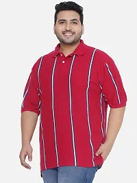 Cotton Plus Size Regular Fit Striped Polo Collar T-Shirt For Men-thumb3