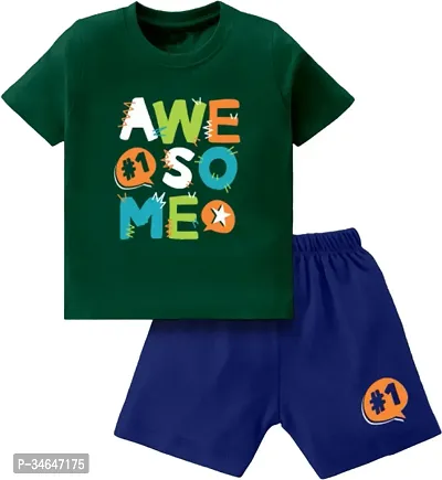 Fabulous Green Cotton Printed T-Shirts with Shorts For Boys-thumb0