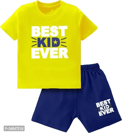 Fabulous Yellow Cotton Printed T-Shirts with Shorts For Boys