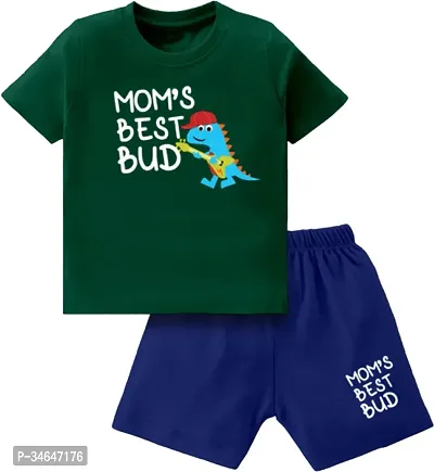 Fabulous Green Cotton Printed T-Shirts with Shorts For Boys