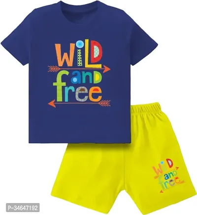 Fabulous Blue Cotton Printed T-Shirts with Shorts For Boys-thumb0