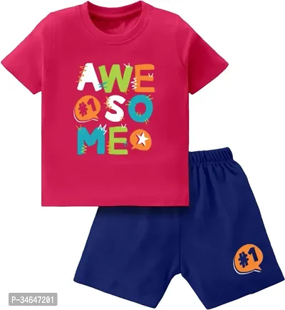 Fabulous Pink Cotton Printed T-Shirts with Shorts For Boys