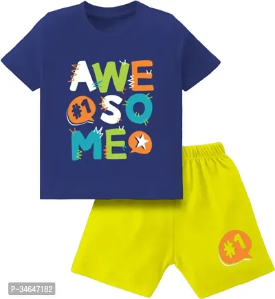 Fabulous Blue Cotton Printed T-Shirts with Shorts For Boys-thumb0