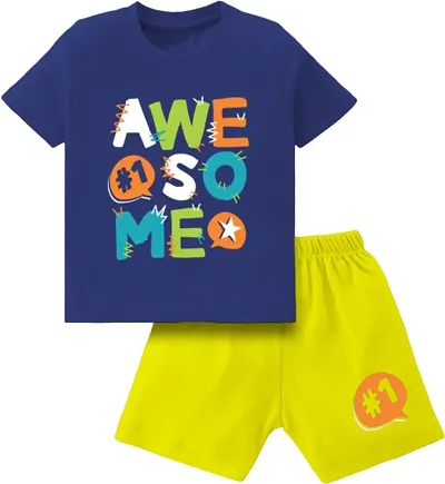 Elite Cotton Printed T-Shirts with Shorts For Boys