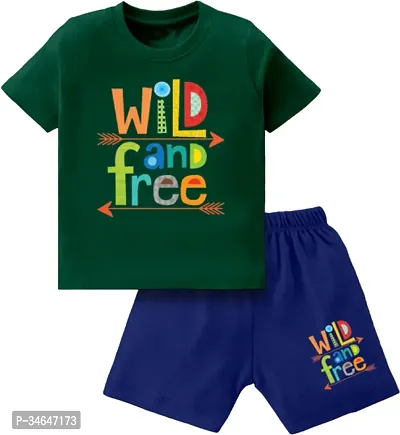 Fabulous Green Cotton Printed T-Shirts with Shorts For Boys