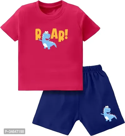 Fabulous Pink Cotton Printed T-Shirts with Shorts For Boys-thumb0