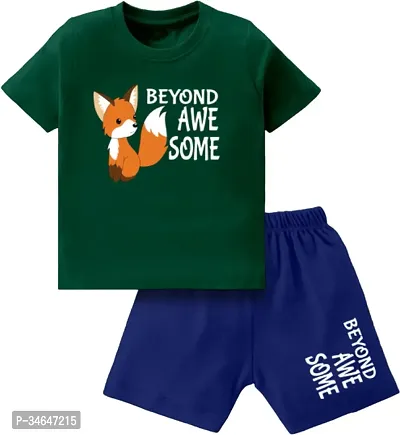 Fabulous Green Cotton Printed T-Shirts with Shorts For Boys