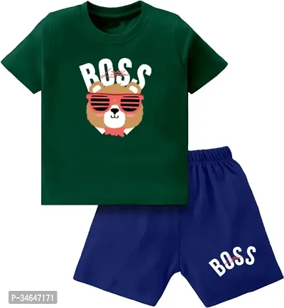 Fabulous Green Cotton Printed T-Shirts with Shorts For Boys-thumb0