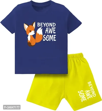 Fabulous Blue Cotton Printed T-Shirts with Shorts For Boys