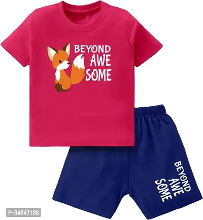 Fabulous Pink Cotton Printed T-Shirts with Shorts For Boys-thumb0