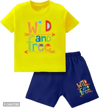 Fabulous Yellow Cotton Printed T-Shirts with Shorts For Boys-thumb0