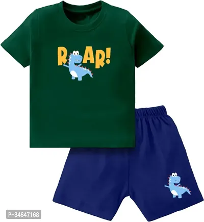 Fabulous Green Cotton Printed T-Shirts with Shorts For Boys