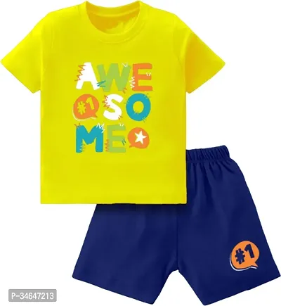 Fabulous Yellow Cotton Printed T-Shirts with Shorts For Boys-thumb0